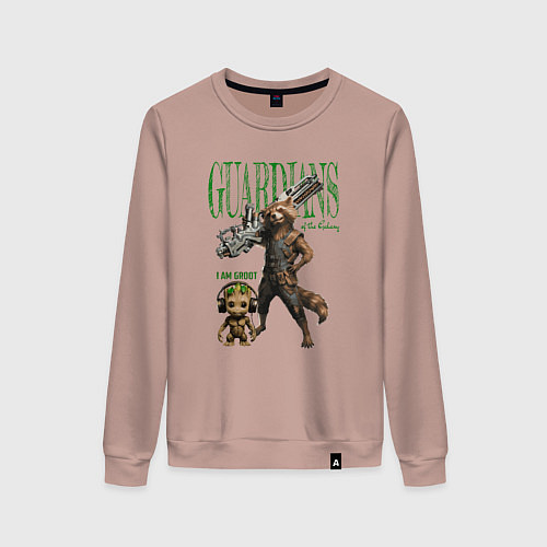 Женский свитшот Малыш грут и енот ракета из стражи галактики / Пыльно-розовый – фото 1