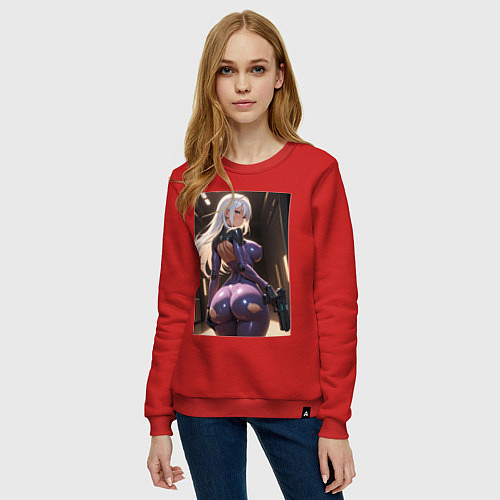 Женский свитшот Девушка-киллер с пистолетом / Красный – фото 3