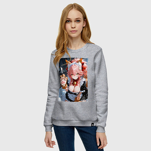 Женский свитшот Фейт Тамамо в костюме горничной / Меланж – фото 3