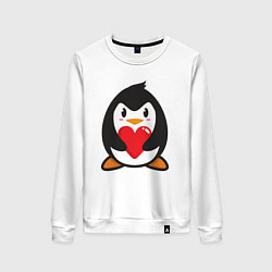 Свитшот хлопковый женский Сердечный пингвин, цвет: белый