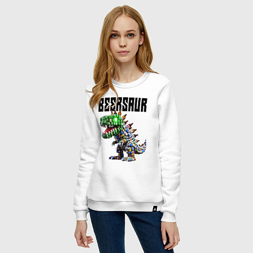 Женский свитшот Beersaur - meme ai art / Белый – фото 3