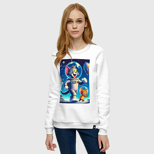 Женский свитшот Космонавты Том и Джерри / Белый – фото 3