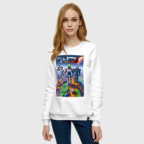 Женский свитшот Mass effect and Minecraft - ai art collaboration / Белый – фото 3