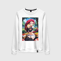 Свитшот хлопковый женский Джесси и Мяут на пикнике, цвет: белый