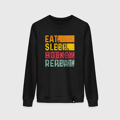 Женский свитшот Еда сон хоккей / Черный – фото 1
