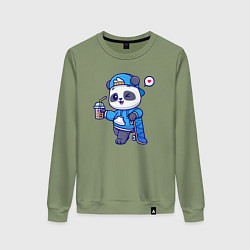 Свитшот хлопковый женский Скейтер панда, цвет: авокадо