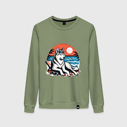 Женский свитшот Хаски отдыхает на пляже