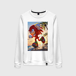 Свитшот хлопковый женский Ехидна Наклз бежит по пляжу с пальмами, цвет: белый