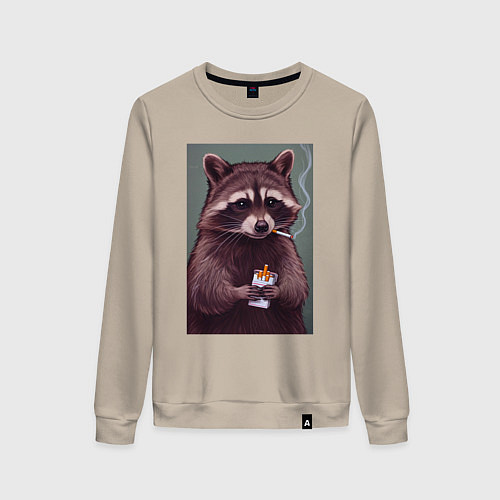 Женский свитшот Тяжёлый день у енота / Миндальный – фото 1
