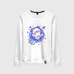 Свитшот хлопковый женский Кавайный мишка-комета, цвет: белый