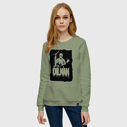 Свитшот хлопковый женский Нефтяник с буровой установкой, цвет: авокадо — фото 2