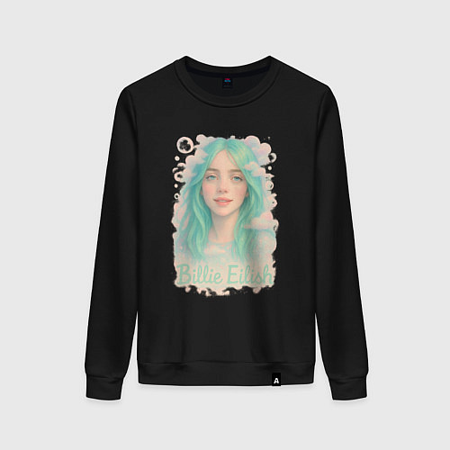 Женский свитшот Билли Айлиш с зелеными волосами / Черный – фото 1