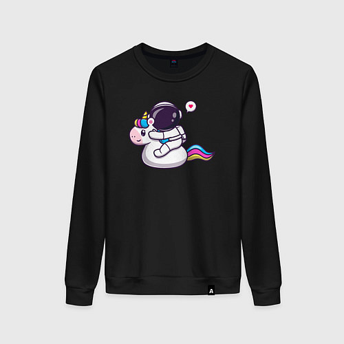 Женский свитшот Астронавт на единороге / Черный – фото 1