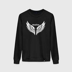 Свитшот хлопковый женский Крылья риэлтора, цвет: черный
