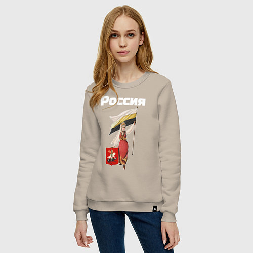 Женский свитшот Россия - Родина богатырей белый арт / Миндальный – фото 3
