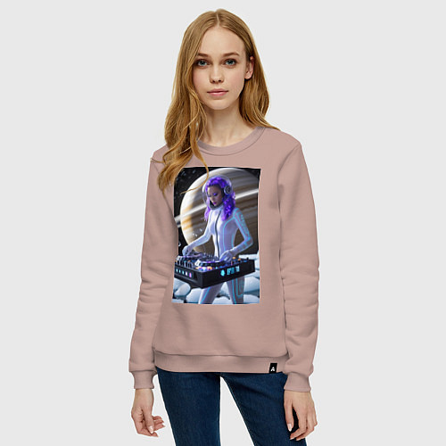 Женский свитшот Девушка космо DJ на фоне сатурна / Пыльно-розовый – фото 3