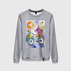 Женский свитшот Утенок на велосипеде - акварель