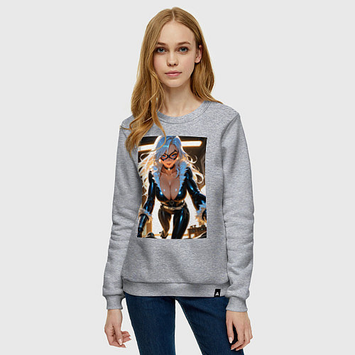 Женский свитшот Черная кошка в комнате / Меланж – фото 3