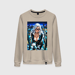 Свитшот хлопковый женский Черная кошка на крыше, цвет: миндальный