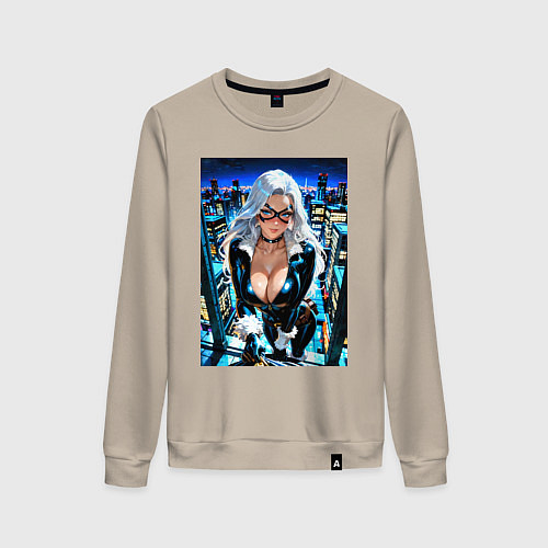 Женский свитшот Черная кошка на крыше / Миндальный – фото 1