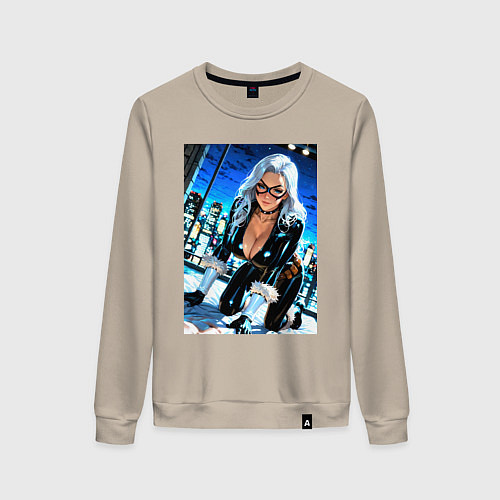 Женский свитшот Черная кошка на крыше / Миндальный – фото 1