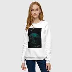 Свитшот хлопковый женский Нападение Тилозавра на батискаф с девушкой ужасы, цвет: белый — фото 2