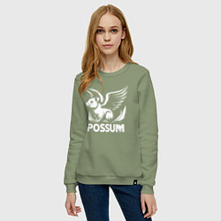 Свитшот хлопковый женский Крылатый опоссум, цвет: авокадо — фото 2