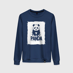 Свитшот хлопковый женский Панда в белом штрихе, цвет: тёмно-синий