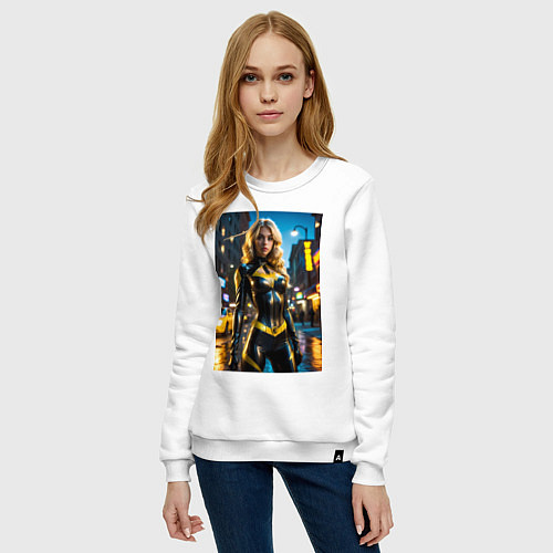 Женский свитшот Черная Канарейка на улице города / Белый – фото 3