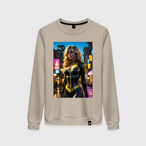 Женский свитшот Черная Канарейка на улице города / Миндальный – фото 1