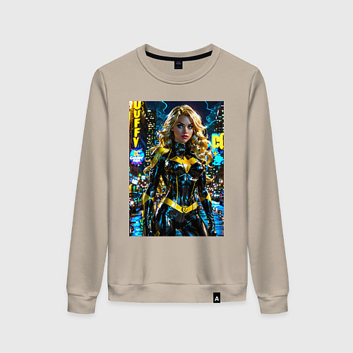 Женский свитшот Черная Канарейка на улице города / Миндальный – фото 1