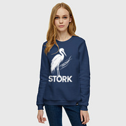 Свитшот хлопковый женский Аист белый штрих, цвет: тёмно-синий — фото 2