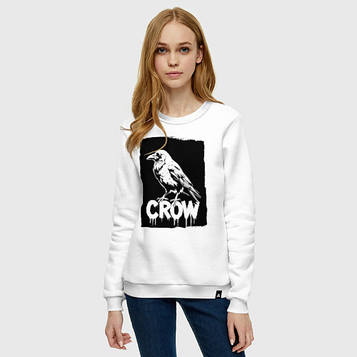 Женский свитшот Ворона в черном штрихе / Белый – фото 3