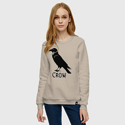 Свитшот хлопковый женский Ворон в готическом стиле, цвет: миндальный — фото 2