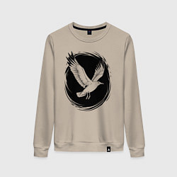 Свитшот хлопковый женский Чайка в черном круге, цвет: миндальный