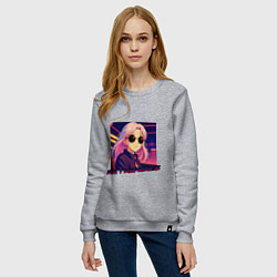 Свитшот хлопковый женский Ретровейв аниме девушка, цвет: меланж — фото 2