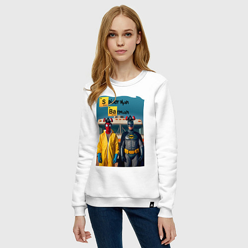 Женский свитшот Человек-паук и Бэтмен пустились во все тяжкие / Белый – фото 3