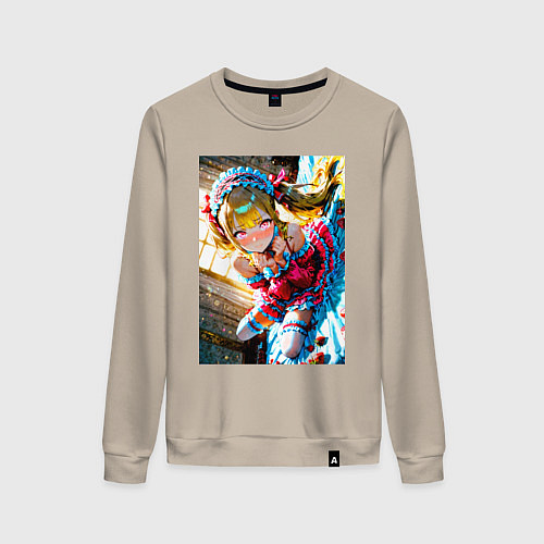 Женский свитшот Девушка окруженная клубникой / Миндальный – фото 1