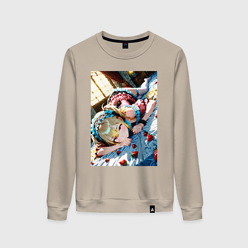 Женский свитшот Девушка окруженная клубникой / Миндальный – фото 1