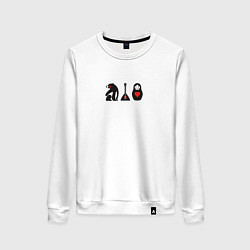 Свитшот хлопковый женский Матрёшка и медведь, цвет: белый