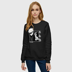 Свитшот хлопковый женский Сатору Годжо квадрат, цвет: черный — фото 2