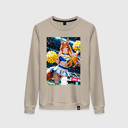 Свитшот хлопковый женский Милая лиса поднимает моральный дух игроков, цвет: миндальный