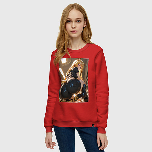Женский свитшот Девушка-тигрица в облегающих щортиках / Красный – фото 3