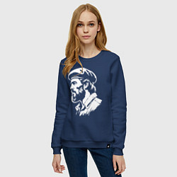 Свитшот хлопковый женский Че Гевара с бородой в берете, цвет: тёмно-синий — фото 2