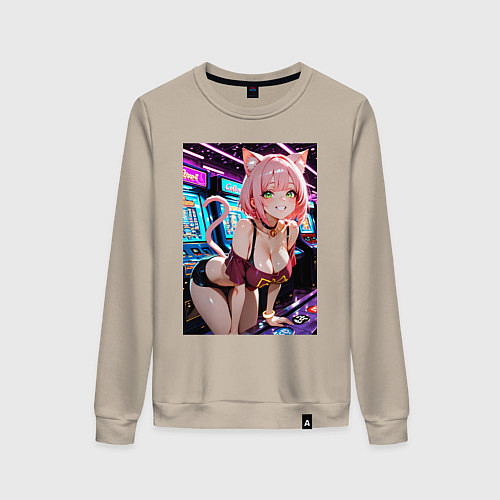 Женский свитшот Развлечение кошки в аркадном зале / Миндальный – фото 1