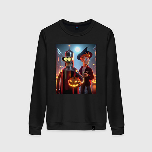 Женский свитшот Бендер и Фрай в шляпе - ночь на хэллоуин / Черный – фото 1