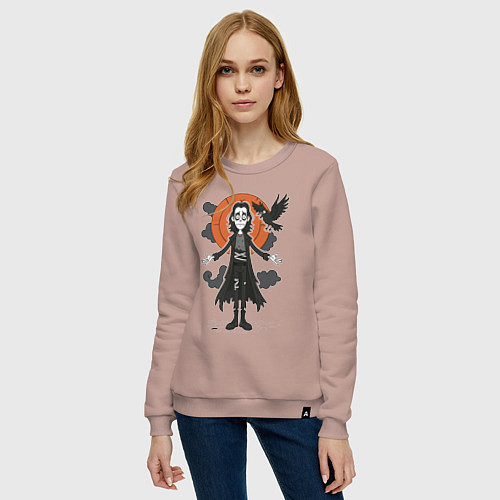 Женский свитшот Эрик Дрейвен - Ворон / Пыльно-розовый – фото 3