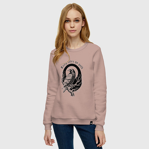 Женский свитшот Готическая ворона сидит на ветке / Пыльно-розовый – фото 3