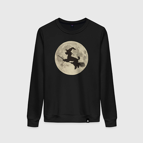 Женский свитшот Пудель на метле и луна / Черный – фото 1