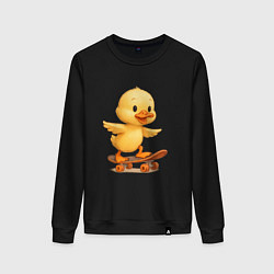 Свитшот хлопковый женский Утенок на скейте, цвет: черный